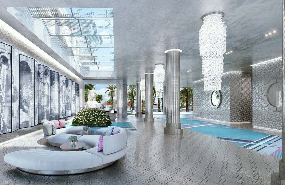 Lobbies desenhados por Karl Lagerfeld no empreendimento The Estates at Acqualina, em Sunny Isles Beach, Miami - FL